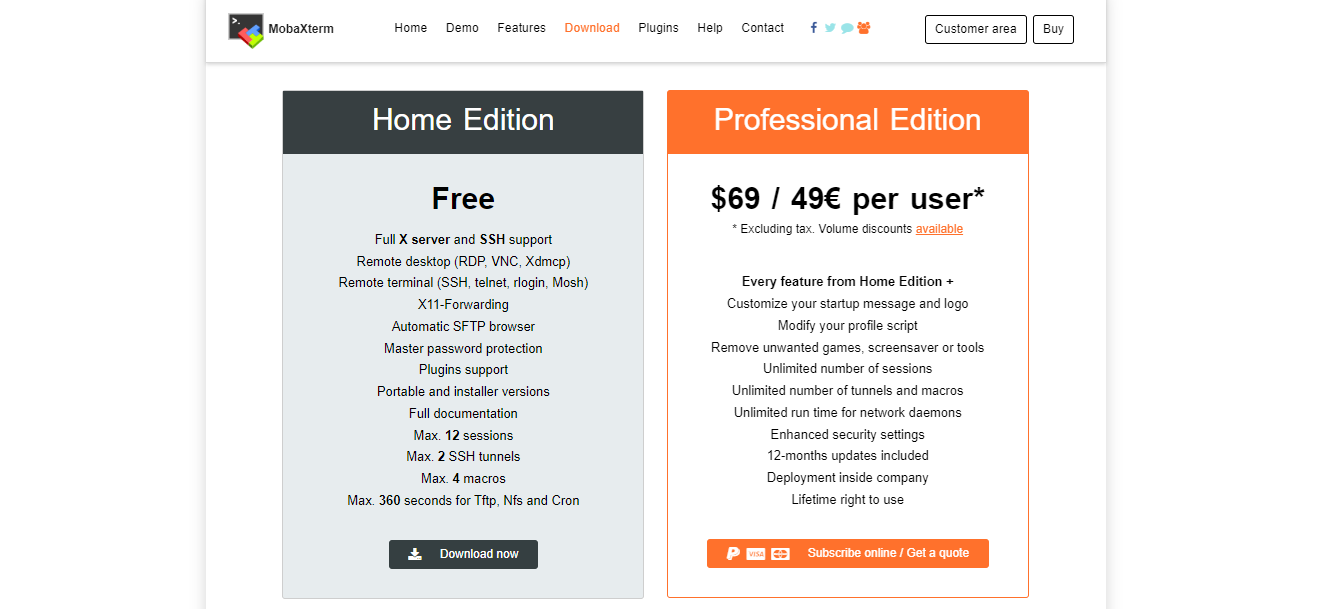 MobaXterm home edition vs free edition