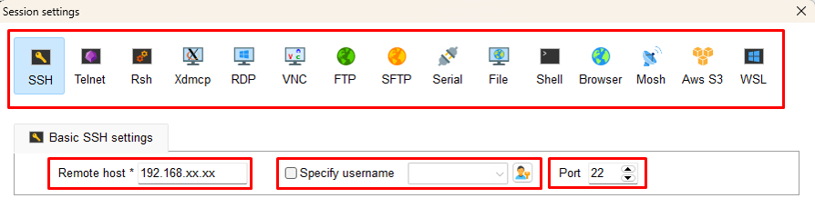 MobaXterm remote-host-specify-username