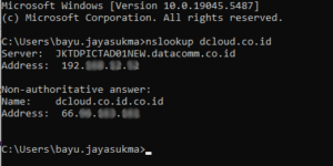 Hasil menjalankan perintah nslookup